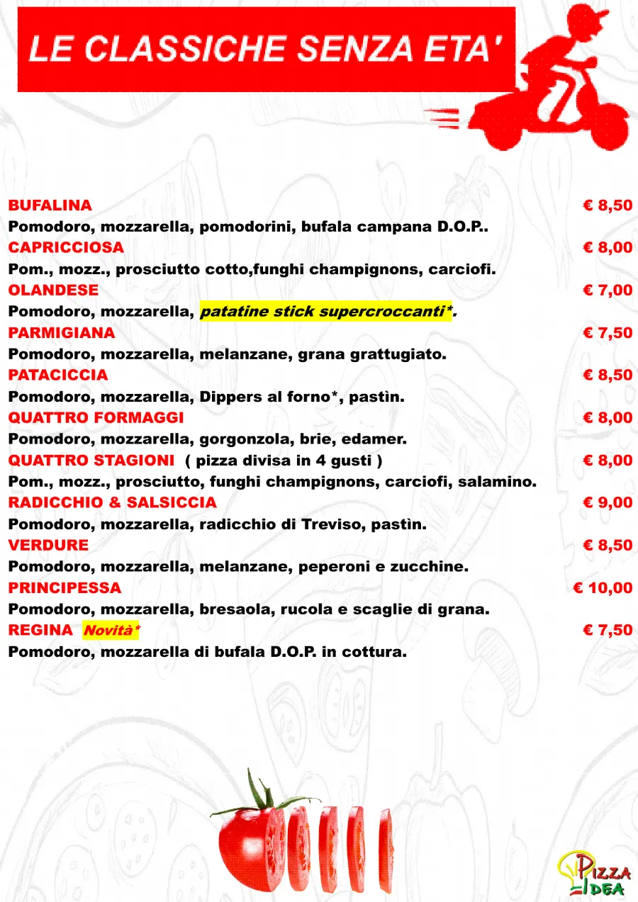 Listino online : Menu Nuovo listino Pizzaidea Ceggia